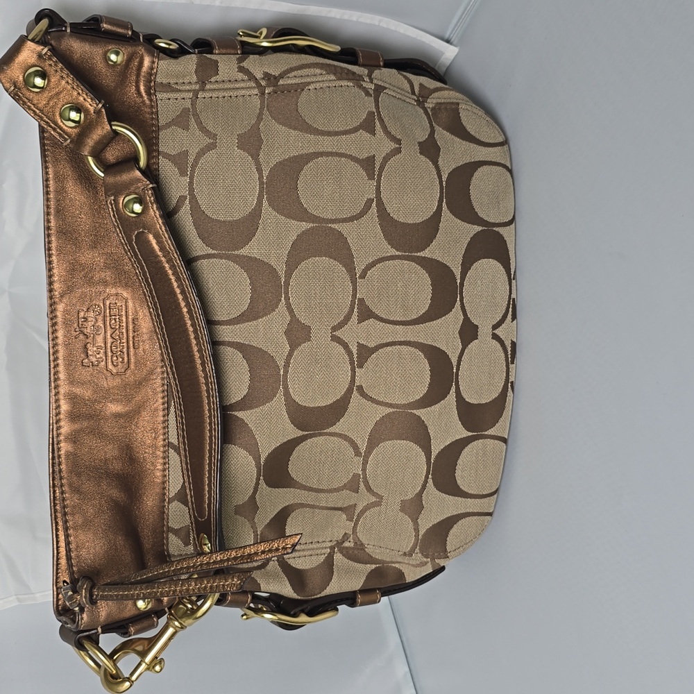 Coach Tan and Gold Shoulder Bag